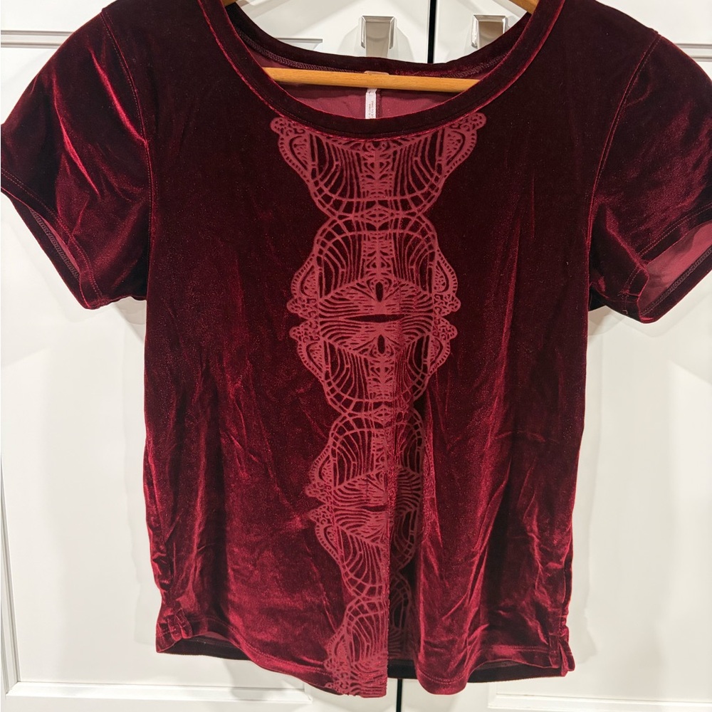 Free People Velvet Short Sleeve Top in Deep Red